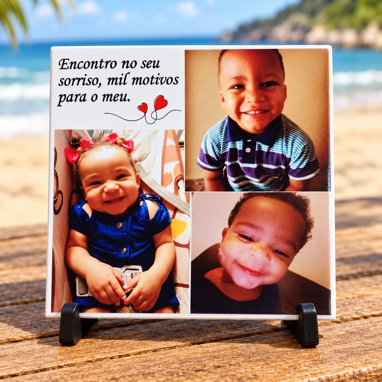 Azulejo personalizado com fotos de crianças e frase carinhosa