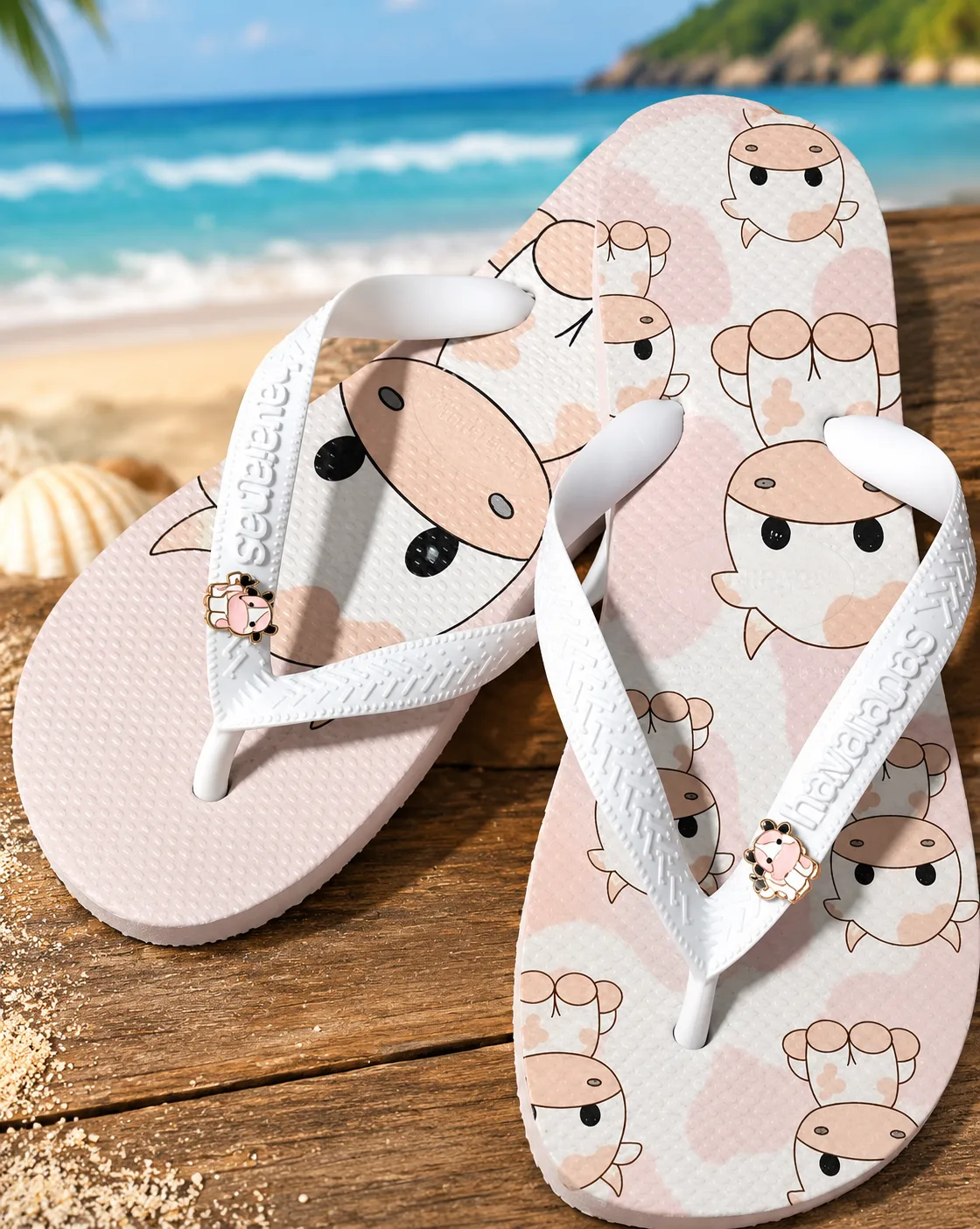 Chinelo personalizado com estampa de vaquinha