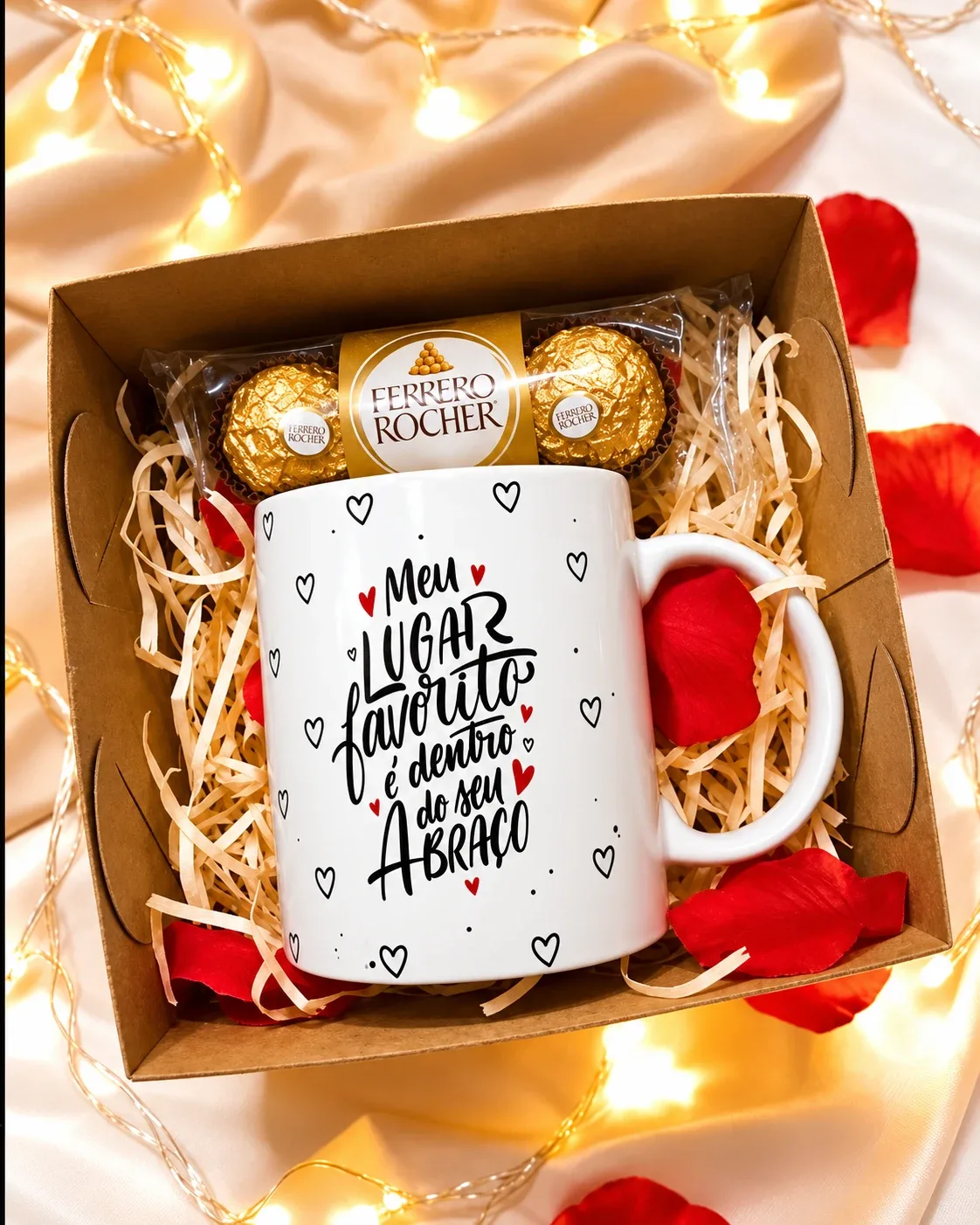 Kit presente com caneca personalizada e chocolates